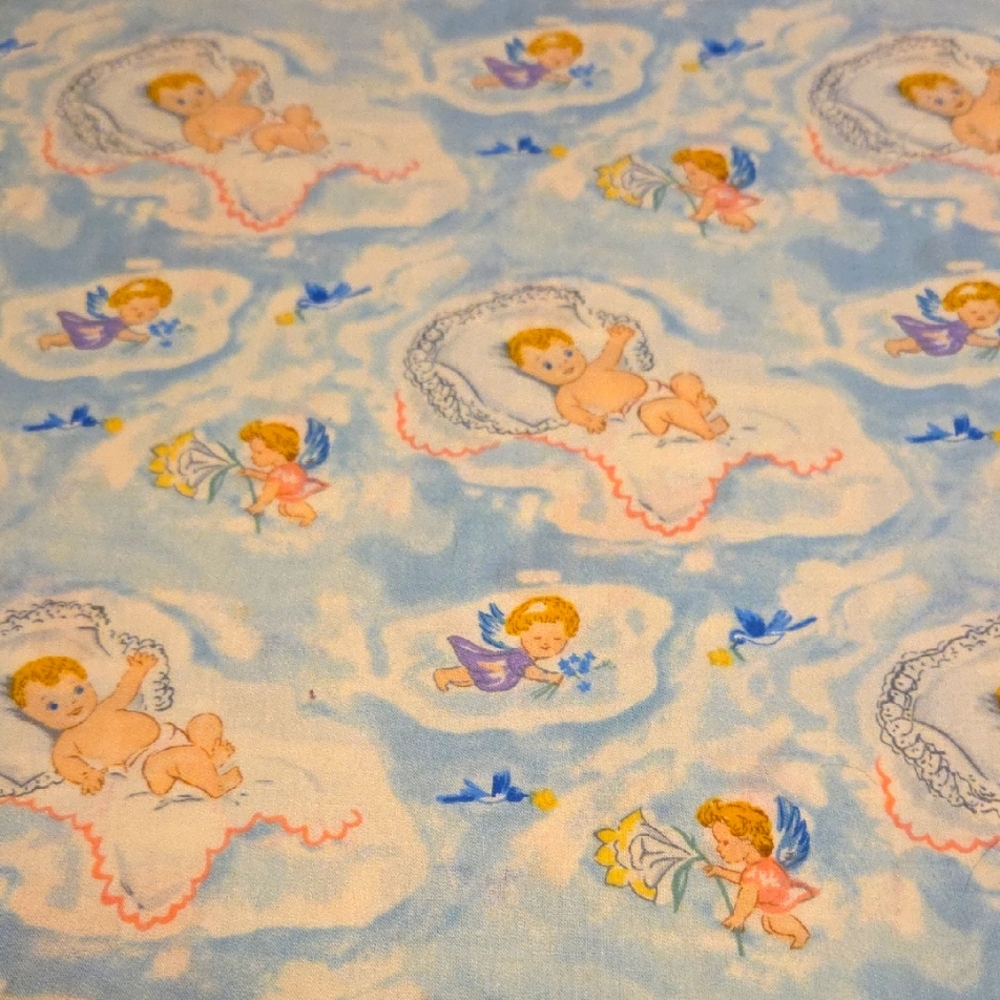 Adorable Baby Angel's Clouds Nursery Baum Textile Mills COTTON Quilt/Sew Fabric